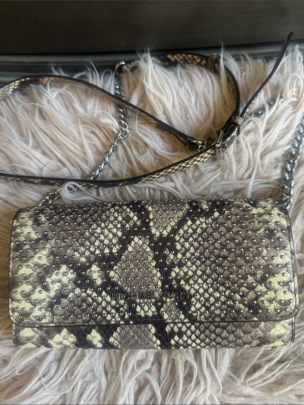 Michael Kors Metallic Snake-Print Crossbody in Gold and Black